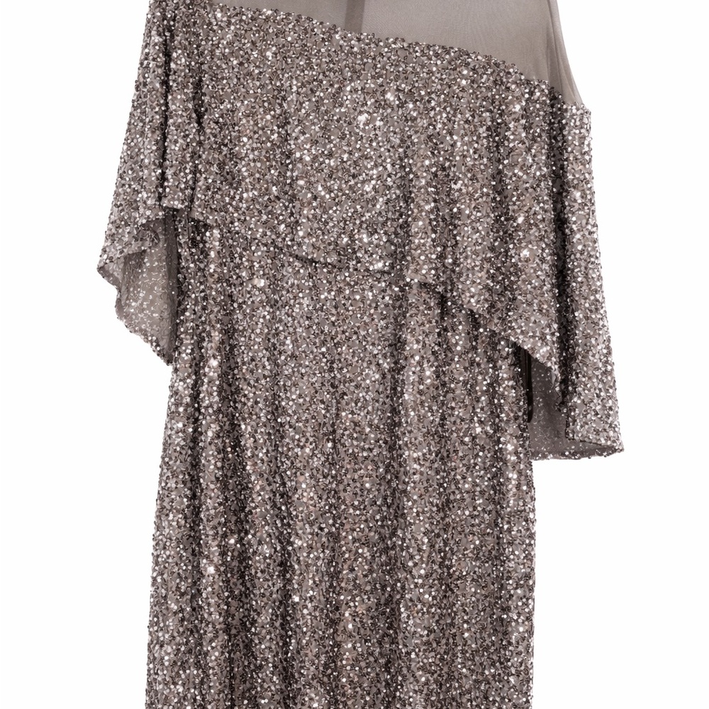 Betsy & Adam Silver One-Shoulder Dress